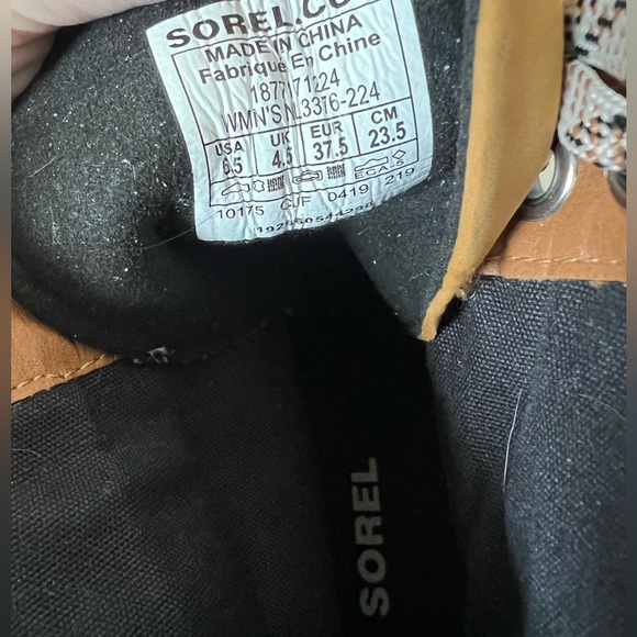 Sorel Lexie Camel Tan Gray Fleece Wedge Lace Up Burnished Ankle Boots 6.5 - Picture 5 of 6